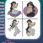 Aladdin Princess Jasmine Classic Blue Outfit Various Elegant Poses And Portraits - Filled Embroidery Design - Instant Download