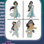 Aladdin Princess Jasmine Classic Teal Attire Collection Of Full Body Standing Poses - Filled Embroidery Design - Instant Download