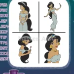 Aladdin Princess Jasmine Beautiful Portraits And Upper Body Shots In Blue Attire - Filled Embroidery Design - Instant Download