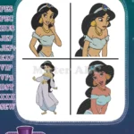 Aladdin Princess Jasmine In Purple And Blue Outfits Portraits And Full Figure Shot - Filled Embroidery Design - Instant Download