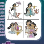 Aladdin Princess Jasmine And Aladdin With Abu On Magic Carpet Adventure Scenes - Filled Embroidery Design - Instant Download