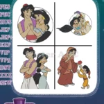 Aladdin Princess Jasmine And Aladdin Romantic Moments And Tender Embraces Clip - Filled Embroidery Design - Instant Download