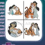 Aladdin Princess Jasmine And Rajah The Tiger Cuddling And Playful Interactions - Filled Embroidery Design - Instant Download