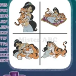 Aladdin Princess Jasmine Relaxing And Posing With Rajah Her Pet Tiger Scenes - Filled Embroidery Design - Instant Download