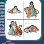 Aladdin Princess Jasmine And Her Faithful Companion Rajah The Tiger Various Poses - Filled Embroidery Design - Instant Download