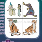 Aladdin Sultan Jasmine Rajah Tiger And Magic Carpet Various Poses Collection - Filled Embroidery Design - Instant Download