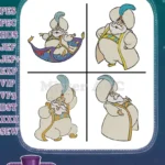 Aladdin Sultan Of Agrabah On Magic Carpet And Various Standing Royal Poses - Filled Embroidery Design - Instant Download