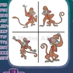 Disney Aladdin Abu Monkey Action Poses Swinging Dancing Excited Playful Pet - Filled Embroidery Design - Instant Download