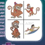 Disney Aladdin Abu Monkey Cute Poses Aladdin On Magic Carpet Flying Adventure - Filled Embroidery Design - Instant Download