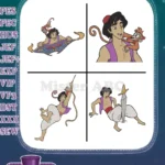 Disney Aladdin And Jasmine Magic Carpet Ride Abu Monkey Sword Fight Iconic Scenes - Filled Embroidery Design - Instant Download