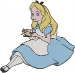 Alice In Wonderland Alice Sitting With Cat Dinah Standing And Various Poses - Filled Embroidery Design - 537