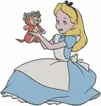 Alice In Wonderland Alice With Cat Dinah And Playing Croquet With Flamingo - Filled Embroidery Design - 566