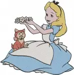 Alice In Wonderland Alice With Cat Dinah And Playing Croquet With Flamingo - Filled Embroidery Design - 567