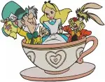 Alice In Wonderland Mad Tea Py Group In Teacup Alice Mad Hatter Dormouse - Filled Embroidery Design - 586