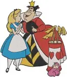 Alice In Wonderland Alice With Queen Of Hes Playing Card Soldier Flamingo - Filled Embroidery Design - 590