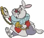 Disney Alice Wonderland White Rabbit Frantic Poses Trumpet Cymbals Scroll Late Bundle - Filled Embroidery Design - 628