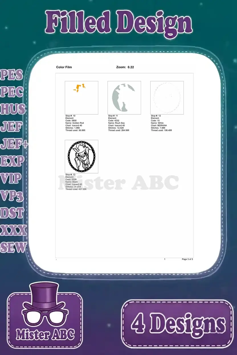 Second page of the color film for crowned dog embroidery, detailing remaining thread color changes.