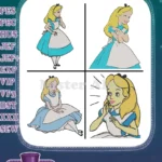 Alice In Wonderland Alice Various Standing Curtsying And Surprised Portrait - Filled Embroidery Design - Instant Download