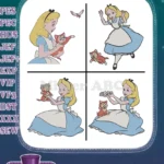 Alice In Wonderland Alice With Her Pet Cat Dinah And Butterfly Interactions - Filled Embroidery Design - Instant Download