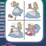 Alice In Wonderland Alice With Cat Dinah And Playing Croquet With Flamingo - Filled Embroidery Design - Instant Download