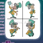 Alice In Wonderland Mad Hatter Various Eccentric Poses And Tea Py Character - Filled Embroidery Design - Instant Download