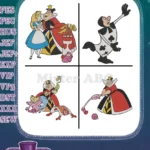 Alice In Wonderland Alice With Queen Of Hes Playing Card Soldier Flamingo - Filled Embroidery Design - Instant Download