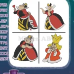 Alice In Wonderland Queen Of Hes Various Poses And King Of Hes Character - Filled Embroidery Design - Instant Download