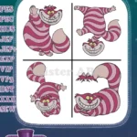 Alice In Wonderland Cheshire Cat Mischievous Grinning Cat Various Classic Poses - Filled Embroidery Design - Instant Download