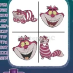 Alice In Wonderland Cheshire Cat Iconic Grinning Portraits And Full Body Poses - Filled Embroidery Design - Instant Download