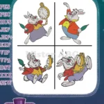 Alice In Wonderland White Rabbit Late For Important Date Various Running Poses - Filled Embroidery Design - Instant Download