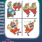 Disney Alice Wonderland Alice Tweedledee Tweedledum Cards Interaction Quirky Trio - Filled Embroidery Design - Instant Download