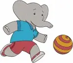 Babar And Friends Young Elephant Playing Ball Monkeys Sports Jungle Fun Designs - Filled Embroidery Design - 694