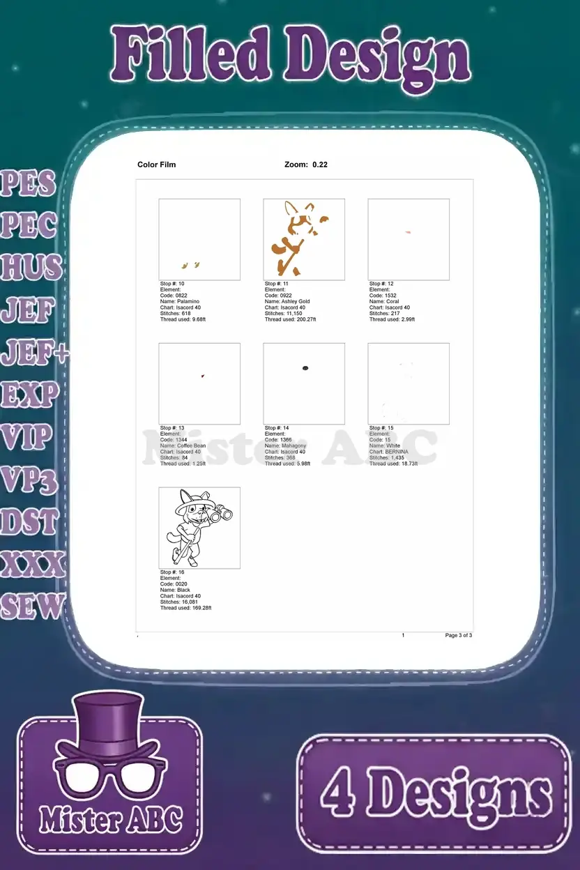 Page 3 of the color film for the dog with binoculars embroidery, completing the color sequence and outline.
