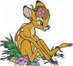 Disney Bambi Young Fawn With Mother In Flowers Tender Moments Deer Family Designs - Filled Embroidery Design - 724