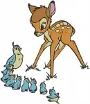 Disney Bambi Young Fawn Nature Scenes Flowers Butterflies Bluebirds Forest - Filled Embroidery Design - 743