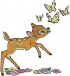 Bambi Young Deer With Bluebirds And Butterflies Woodland Scenes Collection - Filled Embroidery Design - 746