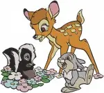 Bambi The Deer And Flower The Skunk Adorable Forest Friends Interactions - Filled Embroidery Design - 747