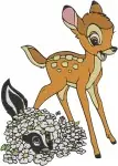 Bambi The Deer And Flower The Skunk Adorable Forest Friends Interactions - Filled Embroidery Design - 748