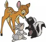 Bambi The Deer And Flower The Skunk Adorable Forest Friends Interactions - Filled Embroidery Design - 749