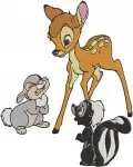 Bambi The Deer And Flower The Skunk Adorable Forest Friends Interactions - Filled Embroidery Design - 750