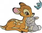 Bambi The Young Fawn And Thumper The Rabbit Playful Woodland Adventures - Filled Embroidery Design - 751
