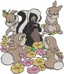 Bambi Thumper And Flower Forest Friends Group Poses And Easter Egg Scene - Filled Embroidery Design - 758