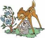 Bambi Flower And Thumper With Easter Eggs And Springtime Meadow Scenes - Filled Embroidery Design - 768