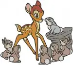 Bambi Thumper And Flower Playful Interactions And Forest Friendship Scenes - Filled Embroidery Design - 772