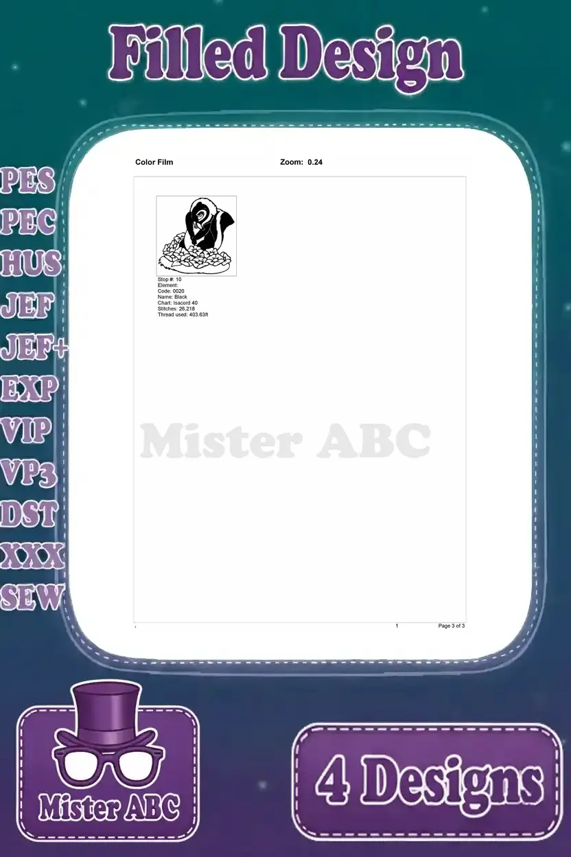 Final steps of the Color Film for the first Flower skunk design, detailing body, stripe, and eye stitching.