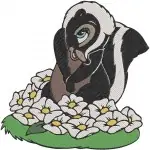 Bambi Flower The Skunk Amidst Daisies And Colorful Spring Flowers Clip - Filled Embroidery Design - 794