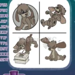 Disney Lady Tramp Scamp Puppy Playful Poses With Box Mischievous Dog Set - Filled Embroidery Design - Instant Download