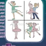 Disney Classic Animation Mice Ballerinas Dancing Poses Elegant Ballet Pink Blue Designs - Filled Embroidery Design - Instant Download