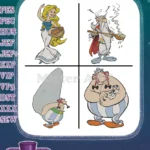 Asterix Obelix Cacofonix Bard Menhir Eating Boar Roman Soldier Gaul Heroes - Filled Embroidery Design - Instant Download