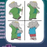 Babar The Elephant King Young Babar With Mother Adult Standing Poses Classic - Filled Embroidery Design - Instant Download